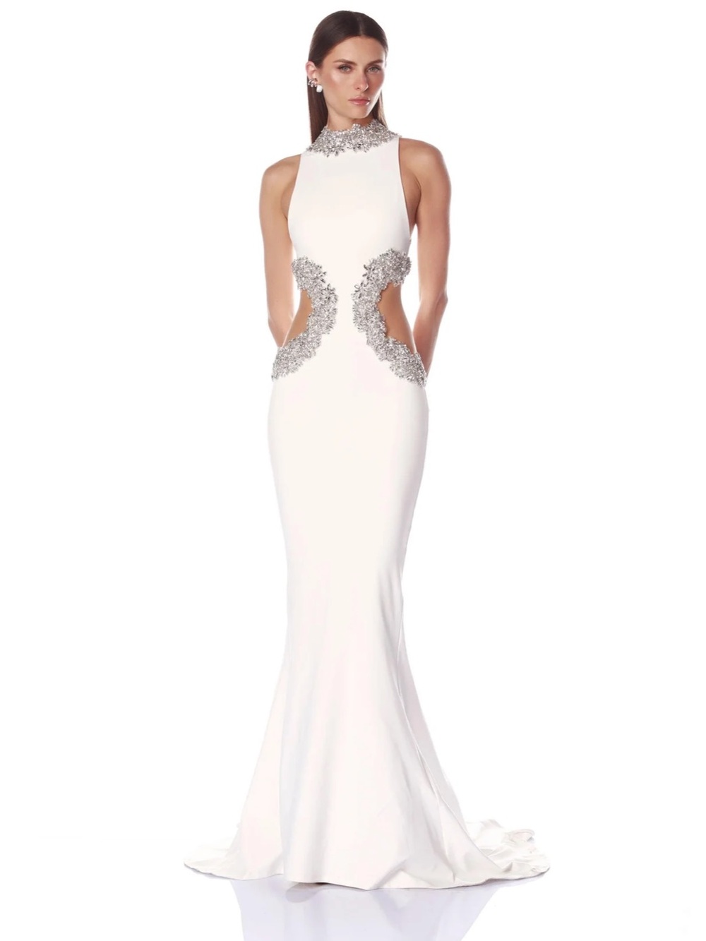 Bronx and Banco White Camila cut outs Rhinestones Dress S New $1,250 - Picture 3 of 5